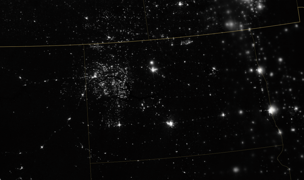 Methane Flares in the Bakken Oil Fields. Credit NASA Methane Flares in the Bakken Oil Fields. Credit NASA