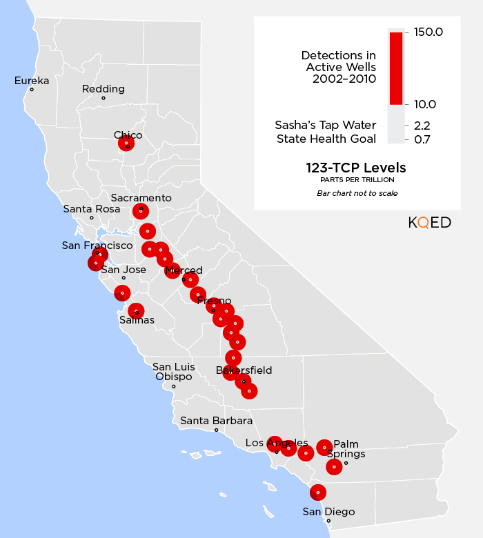 Water systems where significant levels of contaminant 123-TCP have been detected.