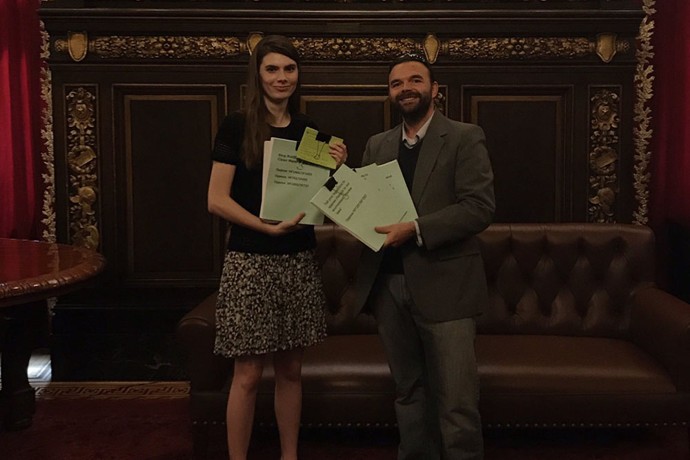 Anna LaCombe and Steve Schultz dropping off constituent letters in the capitol